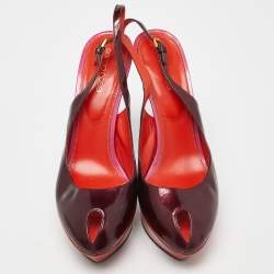 Sergio Rossi Burgundy/Red Patent Leather Cachet Slingback Pumps Size 39