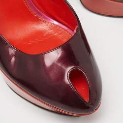 Sergio Rossi Burgundy/Red Patent Leather Cachet Slingback Pumps Size 39