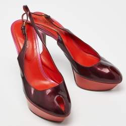 Sergio Rossi Burgundy/Red Patent Leather Cachet Slingback Pumps Size 39