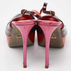 Sergio Rossi Burgundy/Red Patent Leather Cachet Slingback Pumps Size 39