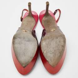 Sergio Rossi Burgundy/Red Patent Leather Cachet Slingback Pumps Size 39