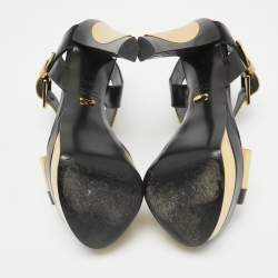 Sergio Rossi Black/Gold Leather Platform Ankle Strap Sandals Size 35.5