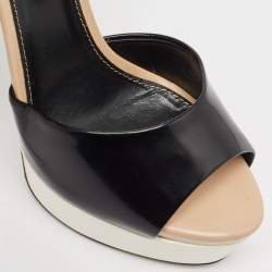 Sergio Rossi Black Patent Leather Open Toe Platform Ankle Strap Sandals Size 40.5