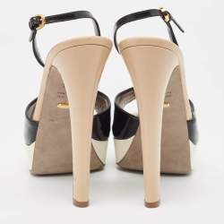 Sergio Rossi Black Patent Leather Open Toe Platform Ankle Strap Sandals Size 40.5