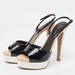 Sergio Rossi Black Patent Leather Open Toe Platform Ankle Strap Sandals Size 40.5