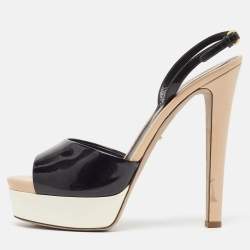 Sergio Rossi Black Patent Leather Open Toe Platform Ankle Strap Sandals Size 40.5