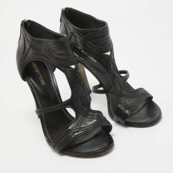 Sergio Rossi Black Leather Open Toe Cut Out Sandals Size 40