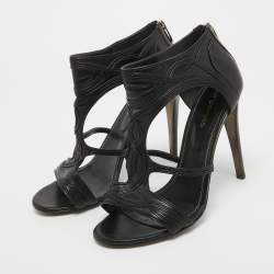 Sergio Rossi Black Leather Open Toe Cut Out Sandals Size 40