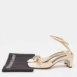 Pre Owned Sergio Rossi Cream Leather Crystal Embellished Ankle Strap Sandals Size 36