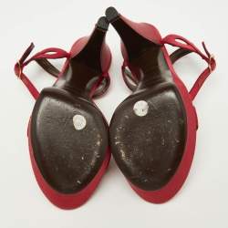 Sergio Rossi Red Satin Ankle Strap Sandals Size 34.5