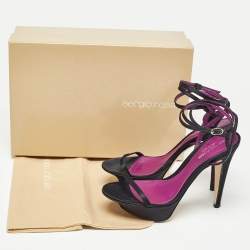 Sergio Rossi Black Satin Ankle Strap Platform Sandals Size 37.5