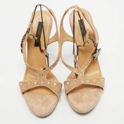 Sergio Rossi Beige Suede Embellished Ankle Strap Sandals Size 38