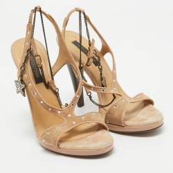 Sergio Rossi Beige Suede Embellished Ankle Strap Sandals Size 38