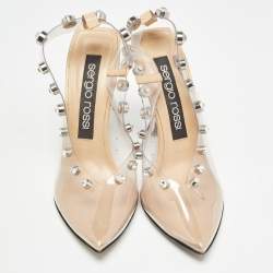 Sergio Rossi Beige/Transparent  PVC Crystal Embellished Slingback Pumps Size 38.5