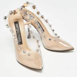 Sergio Rossi Beige/Transparent  PVC Crystal Embellished Slingback Pumps Size 38.5