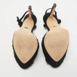 Pre Owned Sergio Rossi Black Suede Crystal Embellished Platform Ankle Strap Sandals Size 35.5