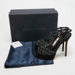 Pre Owned Sergio Rossi Black Suede Crystal Embellished Platform Ankle Strap Sandals Size 35.5