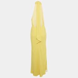 Pre Owned Shona Joy Yellow Crepe Halter Neck Pierce Maxi Dress S