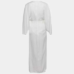 Pre Owned فساتين سيجنيفيكنت أزرار بيضاء قماشية محززة بروفانس ماكسي مقاس صغير (سمول)