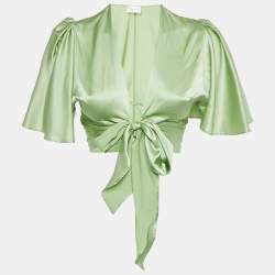 Pre Owned Silk Roads by Adriana Iglesias Mint Green Silk Front Tie -Up Lanna Top XS