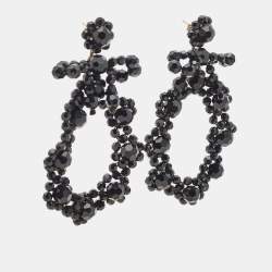 Pre Owned Simone Rocha Black Beaded Gold Tone Earrings