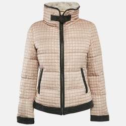 Sisley Beige Crepe Fur Collar Detail Quilted Puffer Jacket M