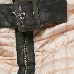 Sisley Beige Crepe Fur Collar Detail Quilted Puffer Jacket M