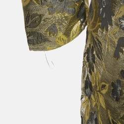 Pre Owned Sister Jane Gold/Silver Floral Pattern Jacquard Puff Sleeve Mini Dress S