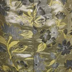 Pre Owned Sister Jane Gold/Silver Floral Pattern Jacquard Puff Sleeve Mini Dress S