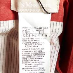 Pre Owned S'Max Mara Brick Red Cotton & Ramie Belted Button Front Dress L
