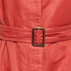 Pre Owned S'Max Mara Brick Red Cotton & Ramie Belted Button Front Dress L