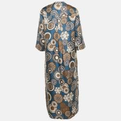 Pre Owned S'Max Mara Blue Printed Silk Timesilk Midi Dress M
