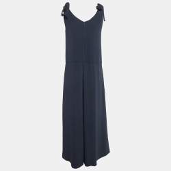Pre Owned S'Max Mara Navy Crepe Shoulder Tie-Up Jumpsuit M