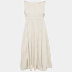 S'Max Mara Beige Cotton Blend Pleated Sleeveless Dress S
