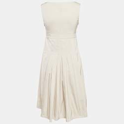 S'Max Mara Beige Cotton Blend Pleated Sleeveless Dress S
