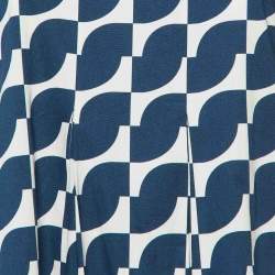 Pre Owned S'Max Mara Navy Blue Geometric Print Cotton Pleated Long Dress M