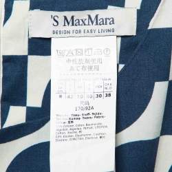 Pre Owned S'Max Mara Navy Blue Geometric Print Cotton Pleated Long Dress M