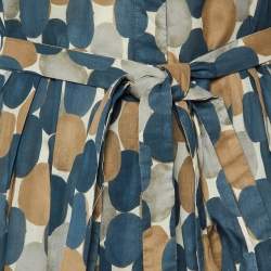 Pre Owned S'Max Mara Blue Pesche Print Cotton Belted Midi Dress M