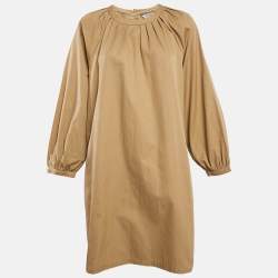 S'Max Mara Brown Cotton Pleated Neck Mini Dress M
