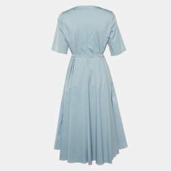 Pre Owned S'Max Mara Slate Blue Cotton Belted Midi Dress L