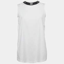 S'Max Mara White Cotton Embellished Neck Sleeveless Top S