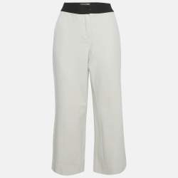 S'Max Mara White Cotton Blend Contrast Waist Detail Cropped Pants M