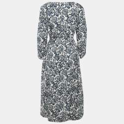 Pre Owned S'Max Mara Blue Printed Cotton Belted Long Dress XL
