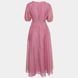 Pre Owned S' Max Mara Pink Cotton Short Sleeve Long Dress M