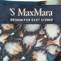 Pre Owned S' Max Mara Teal Blue Floral Print Silk Midi Dress L