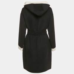 Pre Owned S'Max Mara Black Felt Hooded Open Front Cardigan M