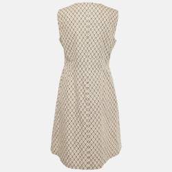 Pre Owned S'Max Mara Cream Printed Cotton Sleeveless Shift Dress L