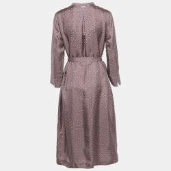 مملوكة مسبقًا فستان حرير مطبّع أرجواني إس ماكس مارا ميدي مقاس كبير - لارج