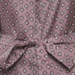 مملوكة مسبقًا فستان حرير مطبّع أرجواني إس ماكس مارا ميدي مقاس كبير - لارج