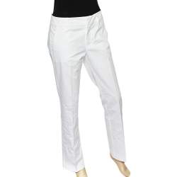 Pre Owned S'Max Mara White Cotton Wide Leg Trousers M